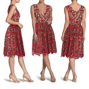 Dress the Population Rita Dress Size Small Floral Lace Fit Flare Dance Party